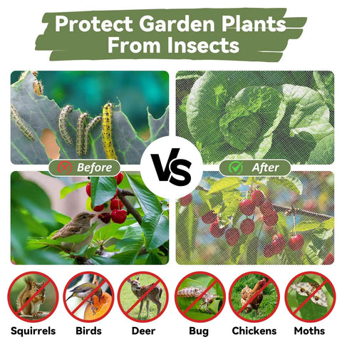 All In One Garden Mesh Netting Kit For Raised Beds With Ultra Fine Plant Netting, Six Wide Hoops, Twelve Clips, And Row Cover To Shield Veggies, Fruits, And Flowers From Birds And Bugs In Your Yard