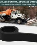 Heavy Duty Snow Plow Rubber Cutting Edge 96 By 6 Inches For Pickup Trucks And Tractors, shown with truck plowing snow.