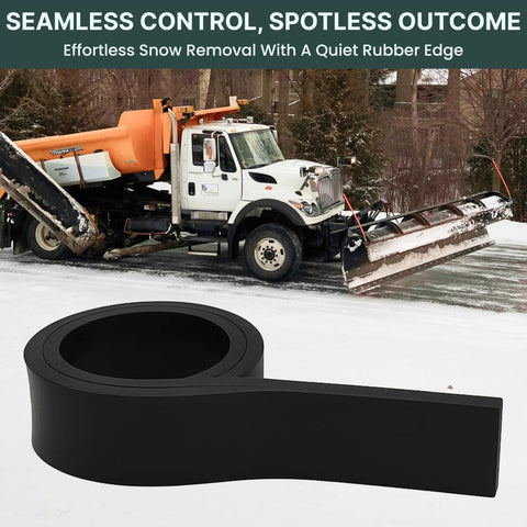 Heavy Duty Snow Plow Rubber Cutting Edge 96 By 6 Inches For Pickup Trucks And Tractors, shown with truck plowing snow.