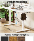 Sleek BIZUM Electric Standing Desk 60 x 24 Inch White Computer Gaming Workstation with dimensions displayed