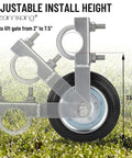Heavy Duty Gate Wheel Kit For Swing Gates, 6-Inch Wheel Fits 1-5/8 To 2-Inch Gate Frames, showing adjustable height to 7.5 inches.