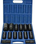 Beefy 14 Piece Deep Socket Set, Three Quarters Inch Drive, Six Point Alloy Steel Sockets with Durable Molded Case, Open