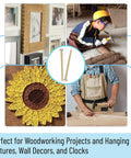 Gold Finish Nail Kit With 600 Nails In Four Sizes For Picture Hanging And Woodworking, includes photo of nails and tools in use.