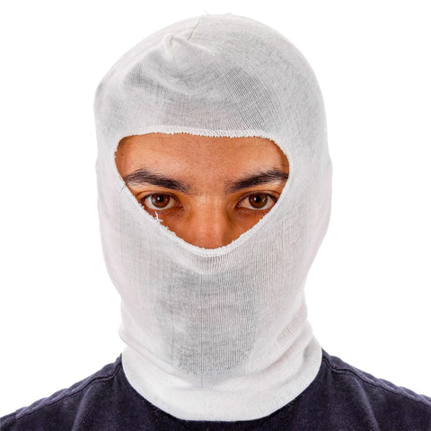 Person wearing Premium Painter Head Sock For Spray Painting Sanding And Dust Protection Soft Stretch Cotton Hood Mask 40 Pack