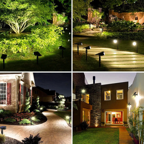 8 Pack Solar Spot Lights Outdoor With 40 LEDs USB Powered and Solar Powered, 3 Lighting Modes Warm White Auto On Off IP65 Waterproof Garden Landscape Spotlight for Trees Flags Fences and Yards