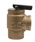 Front view of bronze Apollo Valve 10-400 series safety relief valve, 3/4 in NPT female, lever on top