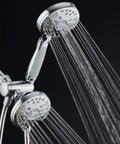 High Pressure 48 Mode Luxury 3 Way Shower Kit with dual rain head and handheld, chrome finish, 6-foot stainless steel hose