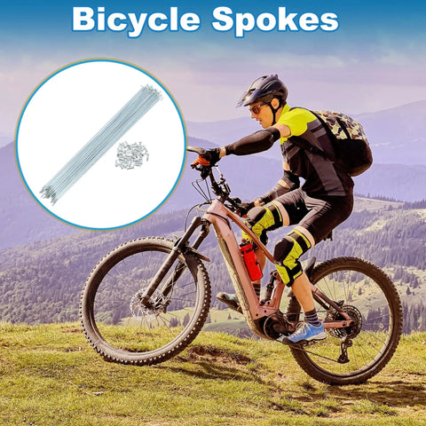 36 Set 14G Bicycle Spokes 297mm For Wheel Building Galvanized Carbon Steel with cyclist riding bike in mountains