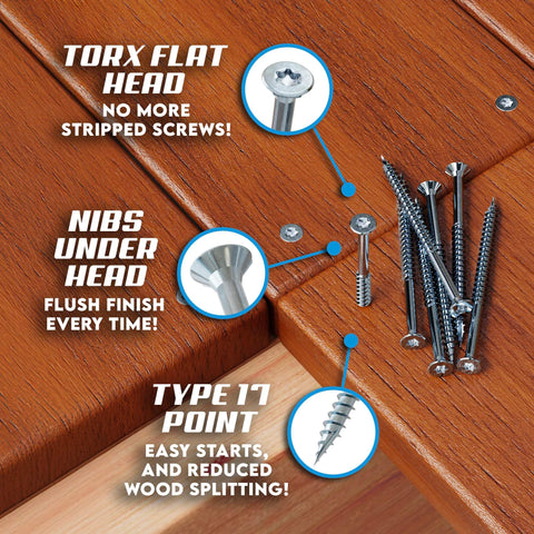 Marine Grade 316 Stainless Steel Wood Screws Size 10 By 3 Inch With Torx T25 Drive 350 Pack Includes Driver Bit.
