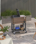 Rolling Outdoor Cooler Cart with Locking Wheels 60 Quart Portable Ice Chest Rugged Steel Patio Beverage Cooler for Poolside Barbecues