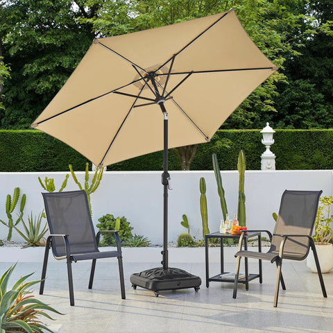 Fillable Mobile Umbrella Base With 4 Wheels 4 Locks 2 Knobs Heavy Duty Patio Umbrella Pole Holder in garden setting