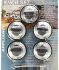 Gas Range Knob Set RKG Five Piece Carded Replacement Knobs Color Coded With Easy Instructions and universal insert adapters