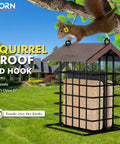 Outdoor Suet Feeder With Squirrel Proof Hook For Birds All Metal Roofed Cage Feeder Weatherproof Backyard Woodpecker Friendly Bird Feeder Easy Hang 1 Pack Today visible with a squirrel on top, in a garden setting.