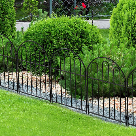 Decorative Garden Fence Panels 10 Pack, 22 Inch High By 13 Inch Wide Metal Border Edging For Outdoor Patio And Yard, 10 Feet Total Length When Connected, Rustproof Arched Fence For Gardens Borders And Pathways installed in garden