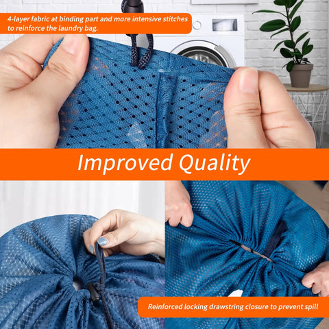 Heavy Duty Diamond Mesh Laundry Bag 24x36 Inches Breathable Tough As Nails Tear Resistant Delicates Organizer Blue with reinforced stitching