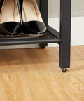Ditch The Closet Mess With This Giant Shoe Rack Featuring Adjustable Metal Mesh Shelves For Entryway Or Mudroom Park Dozens Of Daily Kicks Rustic Brown Storage Unit with black heels and beige shoes on mesh shelf.