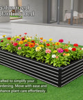 12 By 4 By 1.5 Foot Galvanized Raised Garden Bed Black For Outdoor Planting Large Rectangular Planter Box with flowers