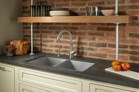 Modern kitchen featuring Tamera Kitchen Faucet With Pull Down Sprayer And Soap Dispenser No Fuss Quick Install Single Handle High Arc Spout.