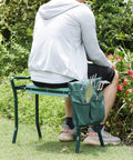 Person using Foldable Garden Kneeler Seat With Tool Pouch, Portable Garden Bench With EVA Foam Padded Kneeling Pad, Doubles As Kneeler Or Seat