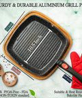 Square Indoor Grill Pan With Removable Handle For Even Heating Meat And Veggies, 11 Inch Nonstick Griddle Skillet, RV Die Cast Aluminum
