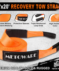 Heavy Duty Tow Strap Recovery Kit With Three Inch By Twenty Foot Strap And 35000 Pound Break Strength