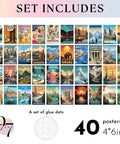 Vintage Travel Poster Pack Of 40 World Wall Art Prints For Home Decor Classroom Dorm Bedroom 4x6 Inch Retro Geography Destination Collage set