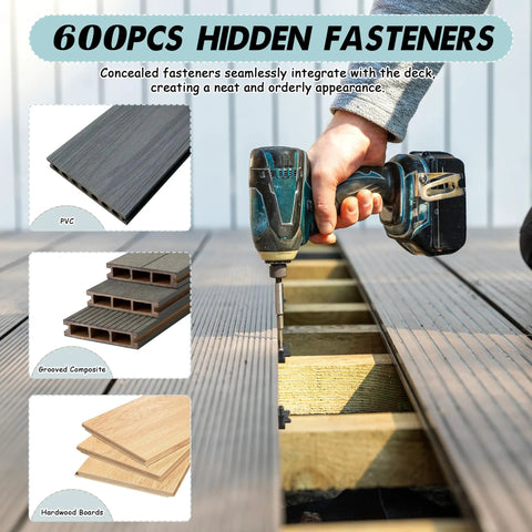 600 Piece Hidden Deck Fasteners For Composite Decking With Plastic Clips, Stainless Steel Screws And Drill Bits, install process