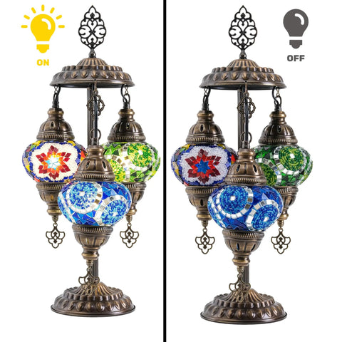 Turkish Mosaic Table Lamp With Bulb Included Dope Anatolian Star Three Globe Light For Living Room Decor Antique Bronze Finish