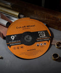 10 Pack 9 Inch Cut Off Wheels 0.075 Inch Thick 7/8 Inch Arbor for angle grinder, shown with metal materials