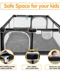 50x50 Inch Baby Playpen Play Yard Indoor Outdoor Gate For Toddlers And Babies, All View Mesh Design, waterproof Oxford cloth, stainless steel frame, non-slip base, CPC certified, easy setup, safe and spacious activity center, front view