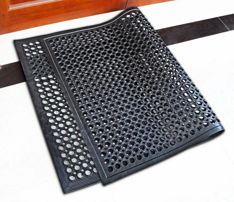 All Day Comfort Anti Fatigue Rubber Floor Mat With Drainage Holes For Easy Cleaning, Grease And Stain Resistant, Heavy Duty 36 Inch By 60 Inch Black Mat Ideal For Workstations, Assembly Lines, And In Plant Use