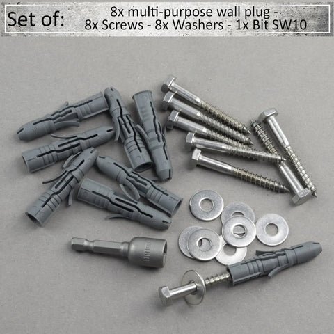 Nylon Dowel Kit With 8 Tough 10X50 Dowels, 8 Stainless Steel A2 6X50 Bottom Screws, 8 A2 Washers For M6, And One Quarter Inch SW10 Hex Socket
