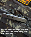 11 Slot Scope Base for Marlin Rifles 336 1894 1895, mounted on camouflage gear, showing precise machining details
