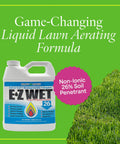 EZ Top Notch Wet Soil Penetrant 26 Percent Non Ionic Surfactant container next to lawn