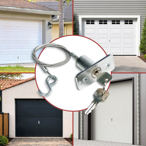 Emergency Garage Door Release Lock Kit With Universal Keyed Disconnect for overhead doors shown with multiple garage doors
