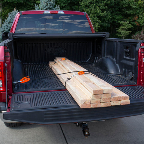 Truck bed securing wood with Heavy Duty 3/8 Inch Weather Resistant Rope Tightening Tie Down System With 15 Foot Orange Rope