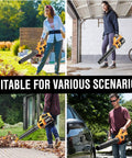 Cordless Leaf Blower 21V Handheld With Dual 3.0Ah Batteries And Fast Charger shown in various cleaning scenarios