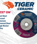 Tiger Ceramic Type 27 Cut Off And Grind Combo Wheel 4 1/2 Inch By 1/8 Inch CER30T for cutting and grinding metal like tool steel and titanium