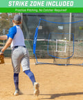 Player pitching towards Team Tone 7 Ft By 7 Ft Baseball And Softball Practice Net For Hitting, Pitching, Fielding And Backstop