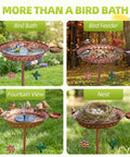 Outdoor Metal Bird Bath With Detachable Feeder 40 Inch Tall Standing Copper Bird Bath Heavy Duty Garden Yard Decor For Birds