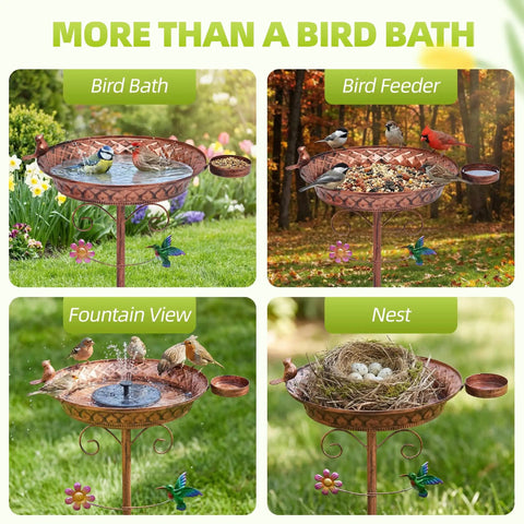 Outdoor Metal Bird Bath With Detachable Feeder 40 Inch Tall Standing Copper Bird Bath Heavy Duty Garden Yard Decor For Birds