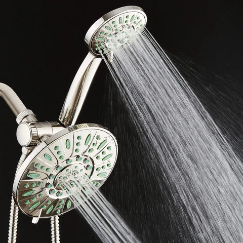 Antimicrobial High Pressure 30 Setting Rainfall Shower Combo With Anti Clog Nozzles Microban Protection Against Mold and Bacteria, dual heads