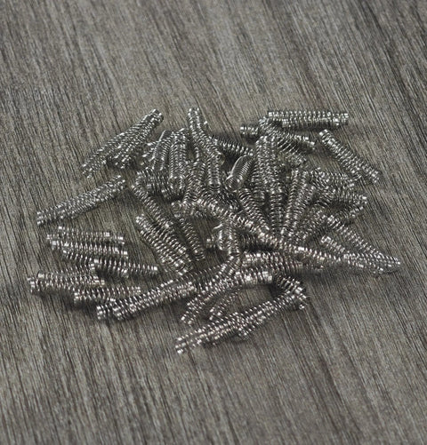 Close-up of stainless steel coil springs for Cherry MX/Gateron MX keyboard switches; 110-pack replacement springs.