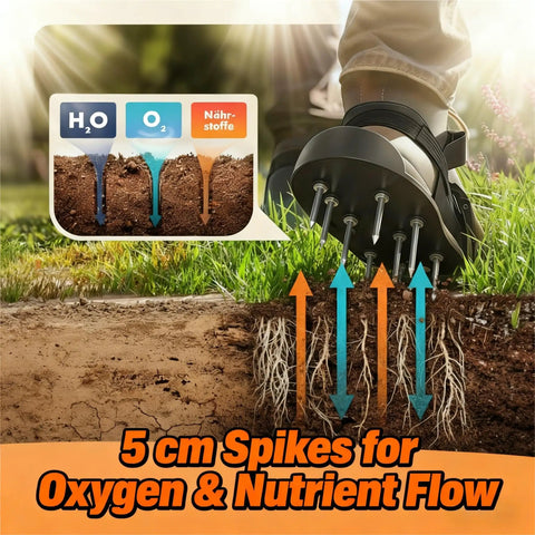 Lawn Aerator Shoes With 26 Steel Spikes Pre Assembled For Quick Yard Care, reinforced ABS sole, showing nutrient flow