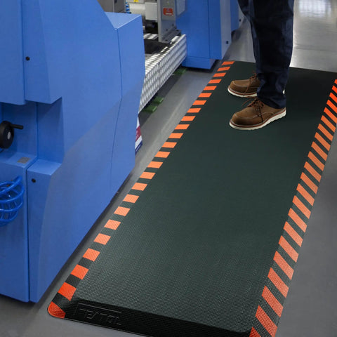 Anti Fatigue Standing Mat For Work, Industrial-Grade Ergonomic Floor Cushion With High-Density Memory Foam, Orange Border in use