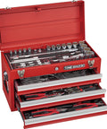 Red 87-Piece Socket Set With 3/8 and 1/2 Inch Drive, Deep Sockets And Hex Bits, Pro Mechanics Tool Kit For Home Garage, Durable Carry Case