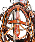 Front view of Three Tone Leather Horse Driving Harness For Single Horse Cart With Designer Conchos, Shetland Size