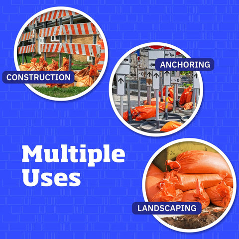 Heavy Duty Sand Bags With Tie Strings for Flood Control in use for construction, anchoring, and landscaping projects.