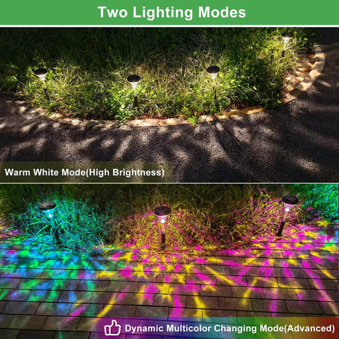 8 Pack Solar Pathway Lights Outdoor Color Changing And Warm White Waterproof Garden LED Landscape Lighting modes