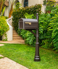 Mapleton Heavy Duty Steel Post Mounted Mailbox For Outdoor Use In Rubbed Bronze Finish, Large Curbside Metal Mailbox With Magnetic Latch